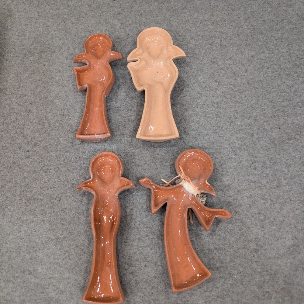 Vintage Terracotta Clay Angel Figurines Set of 4 Handcrafted Folk Art Decor - Picture 2 of 4
